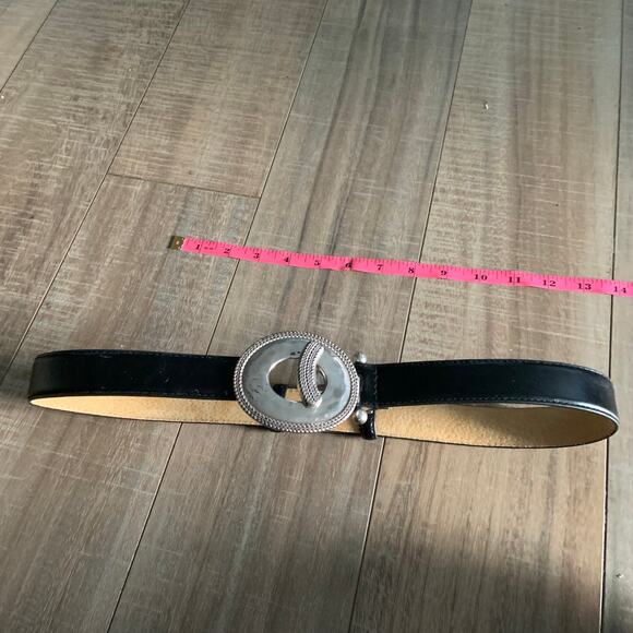 The Normal Brand Accessories - Black Genuine Leather Lined Belt with Silver Oval Hook Buckle Size SM - C18